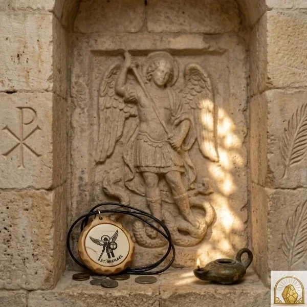 St. Michael - Olive Wood Necklace